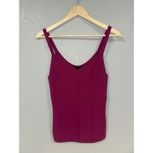 White House Black Market Magenta Ribbed V-Neck Knit Tank Top Berry Medium